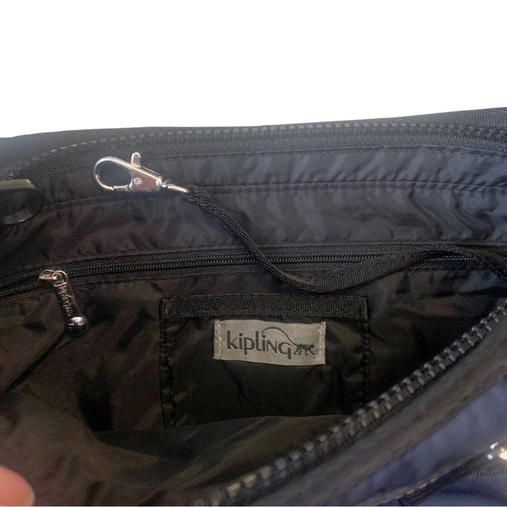 Kipling Navy Blue Crossbody Crescent Bag Nylon Monkey Messenger Travel Casual - Picture 4 of 9